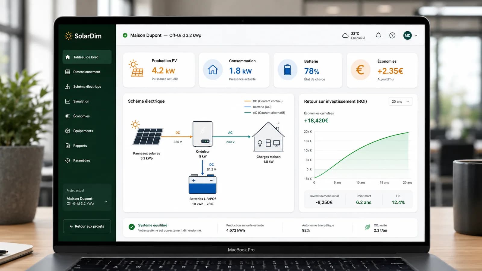 Tableau de bord des projets SolarDim Pro